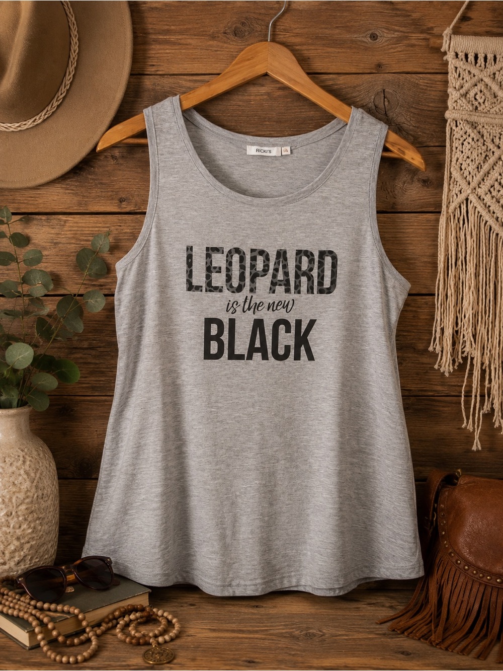 Ricki’s Size L Grey Leopard Is the New Black Graphic Tank Top